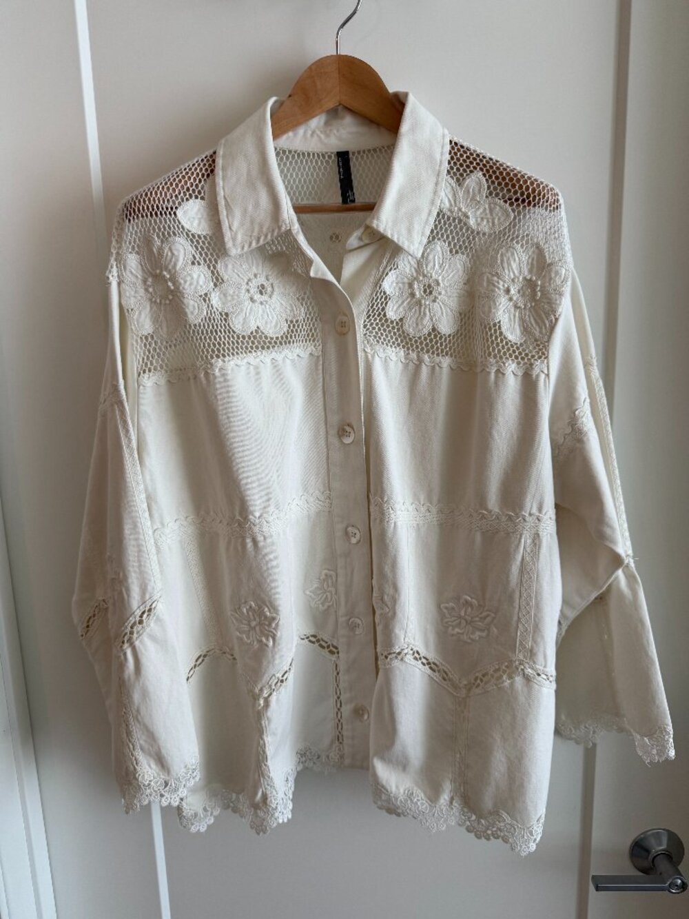 Anthropologie White Denim Button-Up | Size Large